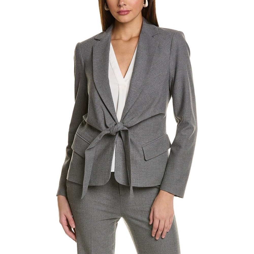 Donna‎ Karan Womens Tie Front Wrap Blazer On the Town Size 10 Grey NEW $475